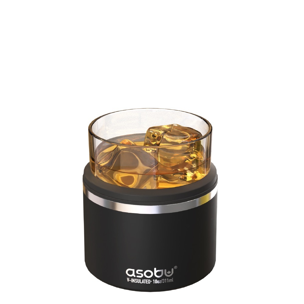 Asobu Whiskey Glass with Black Insulated Sleeve & Frost Sphere Ice Tray - NEW!